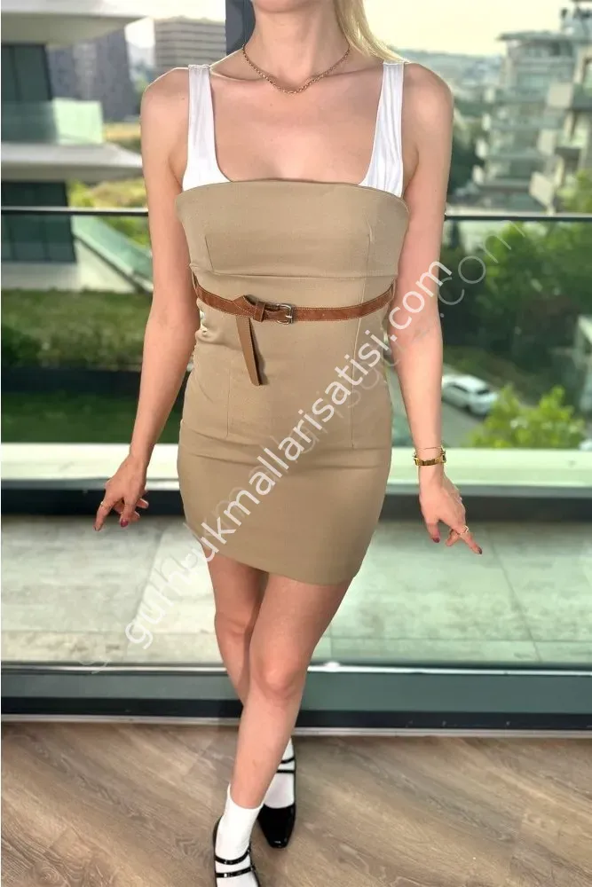 Sırt Fermuarlı Modfer Siyah Elbise L - camel