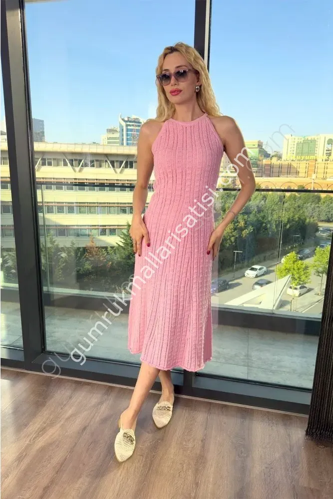 Astarlı Triko Estar Pembe Elbise Standart - pembe