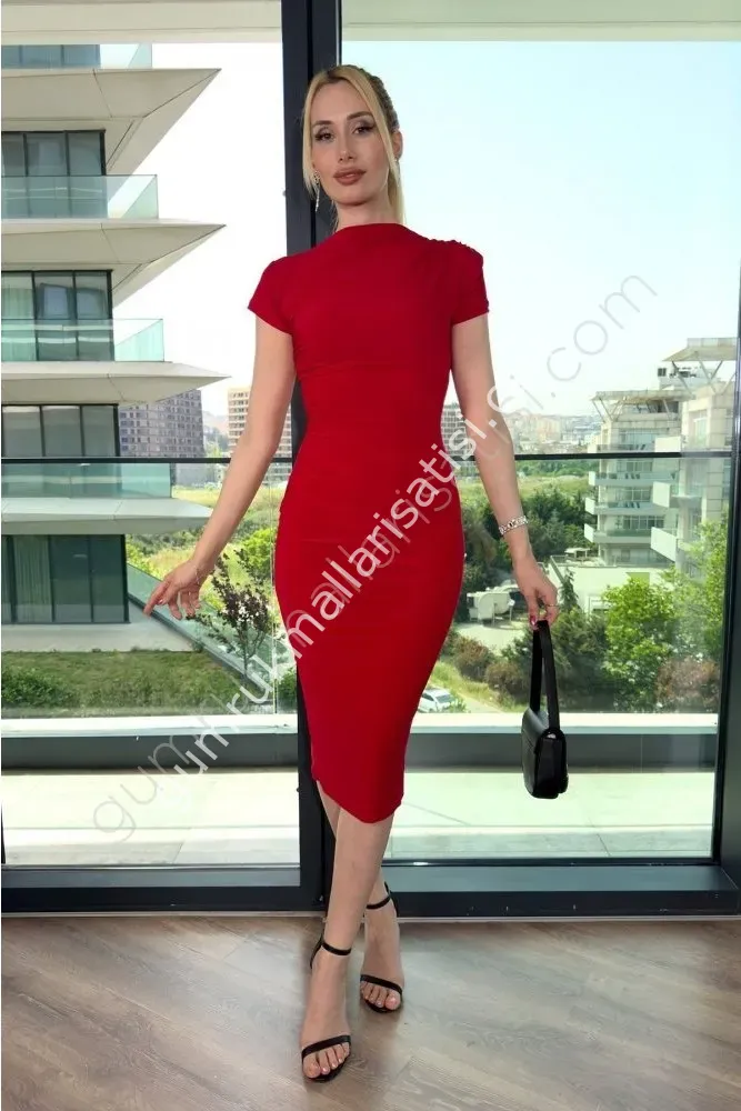 Zarif Viskon Konvis Kırmızı Elbise S - Kırmızı