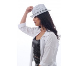 Beyaz Siyah Şerit Detaylı Kadın Şapka