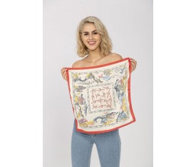 Etnik Desenli Kırmızı Kenarlıklı Bandana Fular