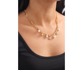 Gold Renk 3lü Göz 4lü İnci Kolye