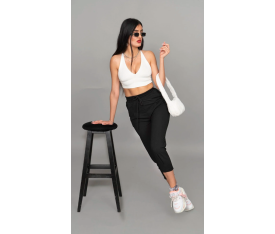 Kir Pileli Beli Lastikli Siyah Pantolon