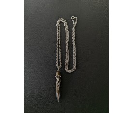 Kurşun Detaylı Gümüş Renkli Erkek Kolye