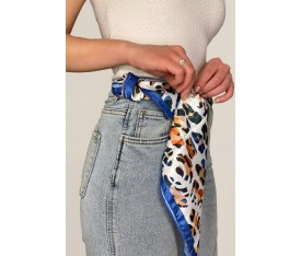 Leopar Desenli Sax Mavi Bandana Fular