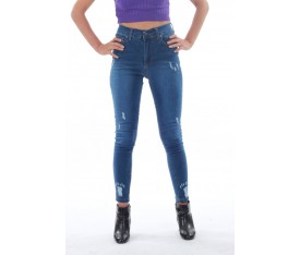 Mavi Yüksek Bel Destroy Detaylı Skinny Kadın Pantolon