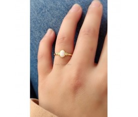 Mini Beyaz Opal Oval Gold Renk Yüzük 