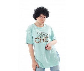 Mint Yeşili Baskılı Boncuklu Kadın Tunik