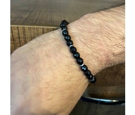 Parlak Siyah Doğal Taş Erkek Bileklik