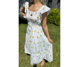 Poplin Kumaş Ananas Desenli Kemerli Elbise