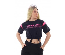 Siyah Renk Pembe Baskılı  Kadın T-shirt