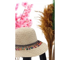 Taş Rengi Şerit Boncuk Detaylı Kadın Şapka